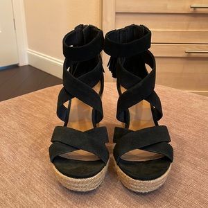 UGG black suede wedges size 5.5, fits like a 6